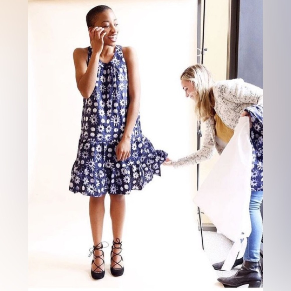Indego Africa Floral Cotton Dress Blue